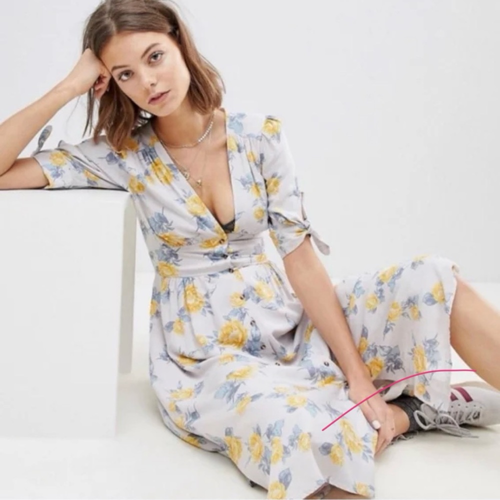 Free People Yellow and Blue Floral Dress